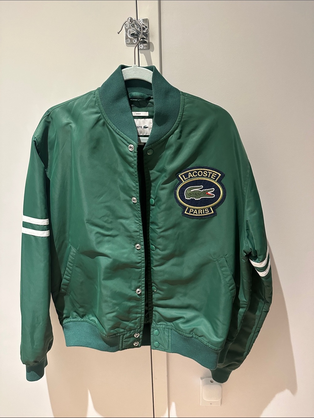 Lacoste Green Varsity Bomber Jacket with Paris Crest Patch